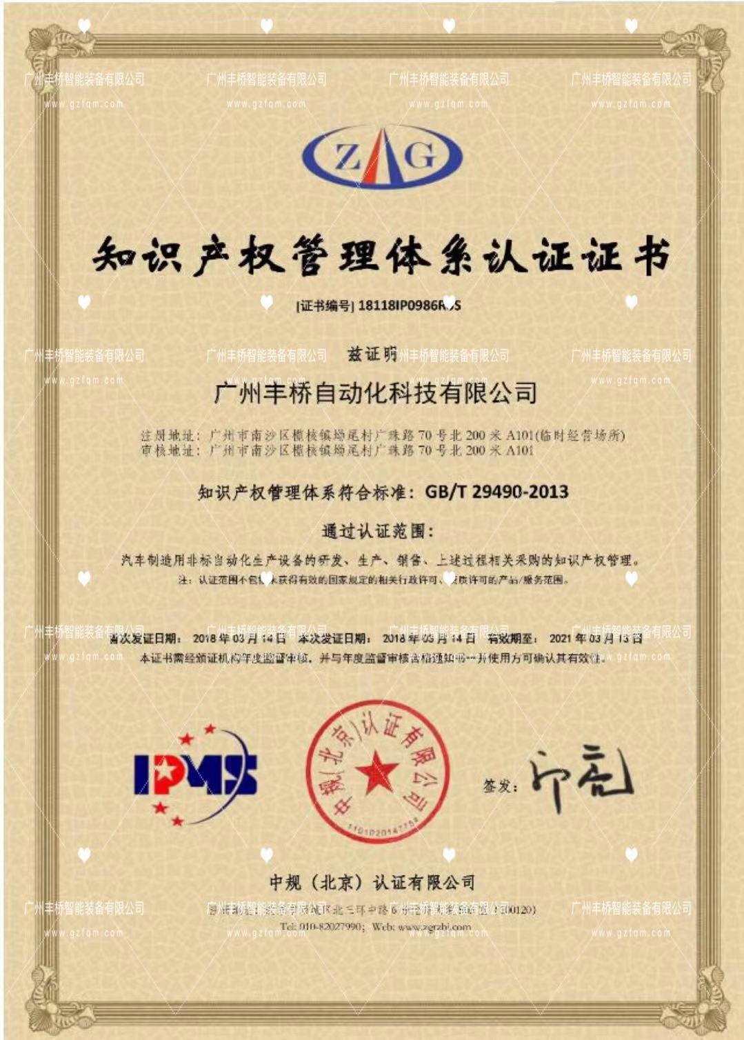Certificate of Intellectual Property Management System